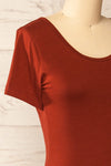 Athens Rust Short Sleeve Fitted Midi Dress | La petite garçonne side close-up