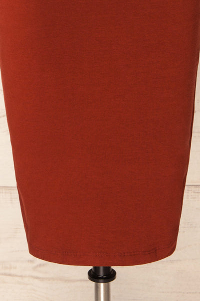Athens Rust Short Sleeve Fitted Midi Dress | La petite garçonne bottom