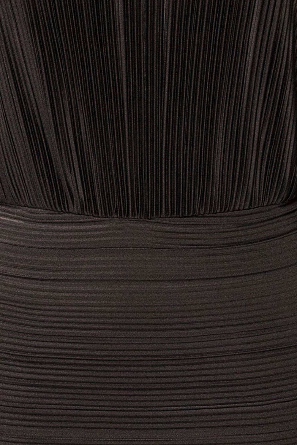 Atyrau Black Short Pleated Dress w/ Long Sleeves | La petite garçonne fabric 