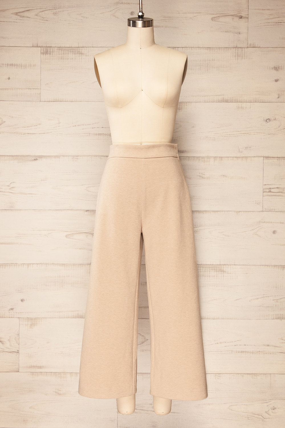 Auckland Beige Felt Wide-Leg Pants | La petite garçonne front view