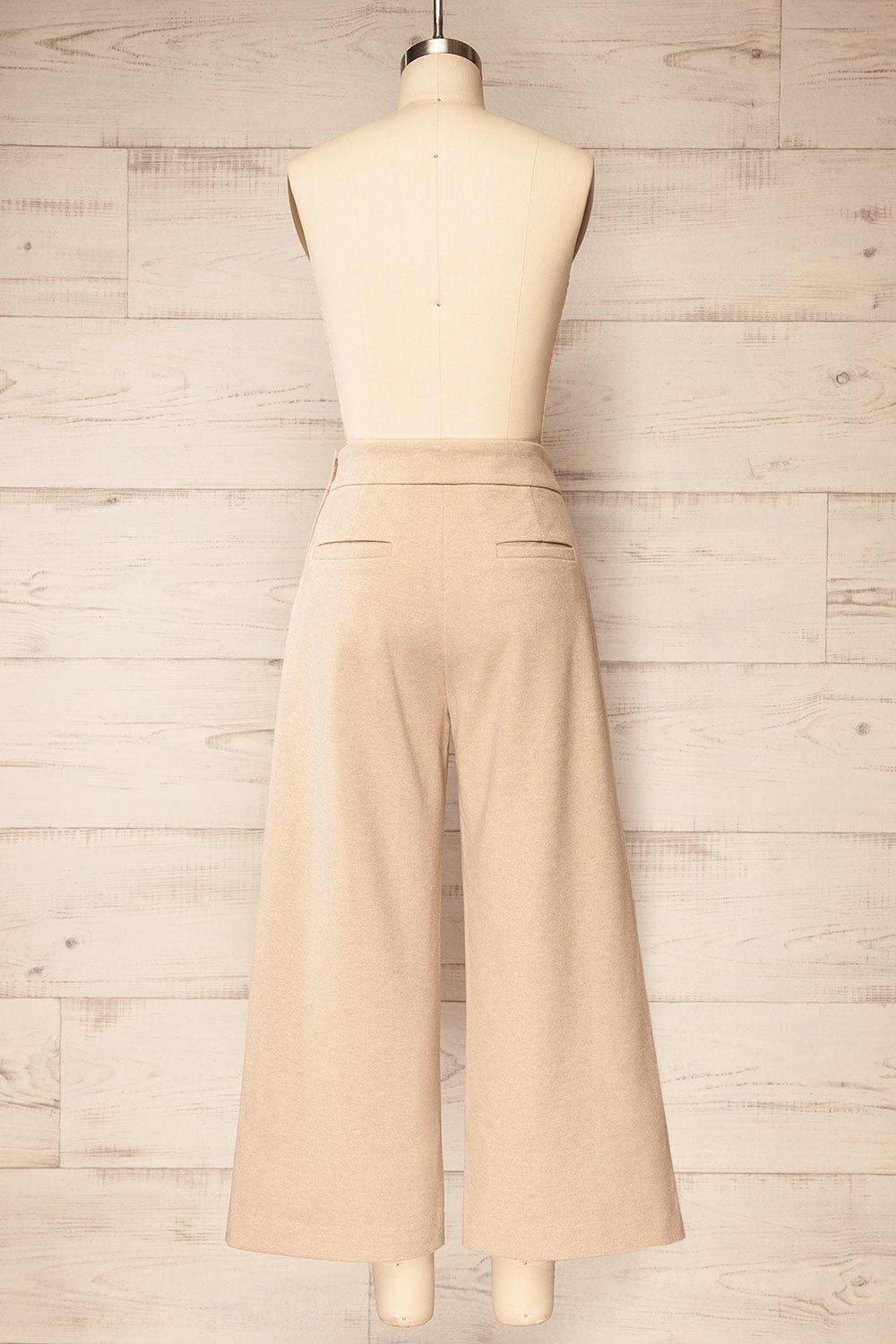 Auckland Beige Felt Wide-Leg Pants | La petite garçonne back view