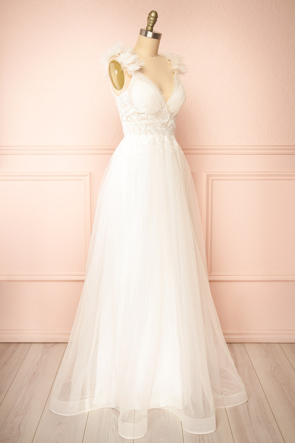 Augusta Tulle Gown w/ Lace Flowers | Boudoir 1861 side view