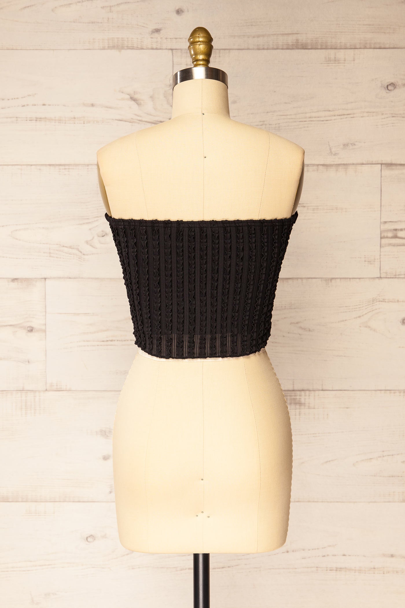 Back view Aureilly Black Textured Ruffle Bandeau Top at la petite garçonne