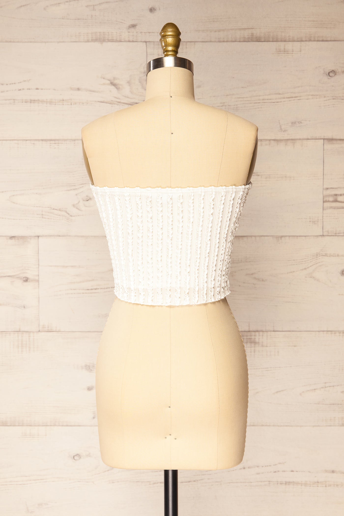 Back view Aureilly Ivory Textured Ruffle Bandeau Top at la petite garçonne