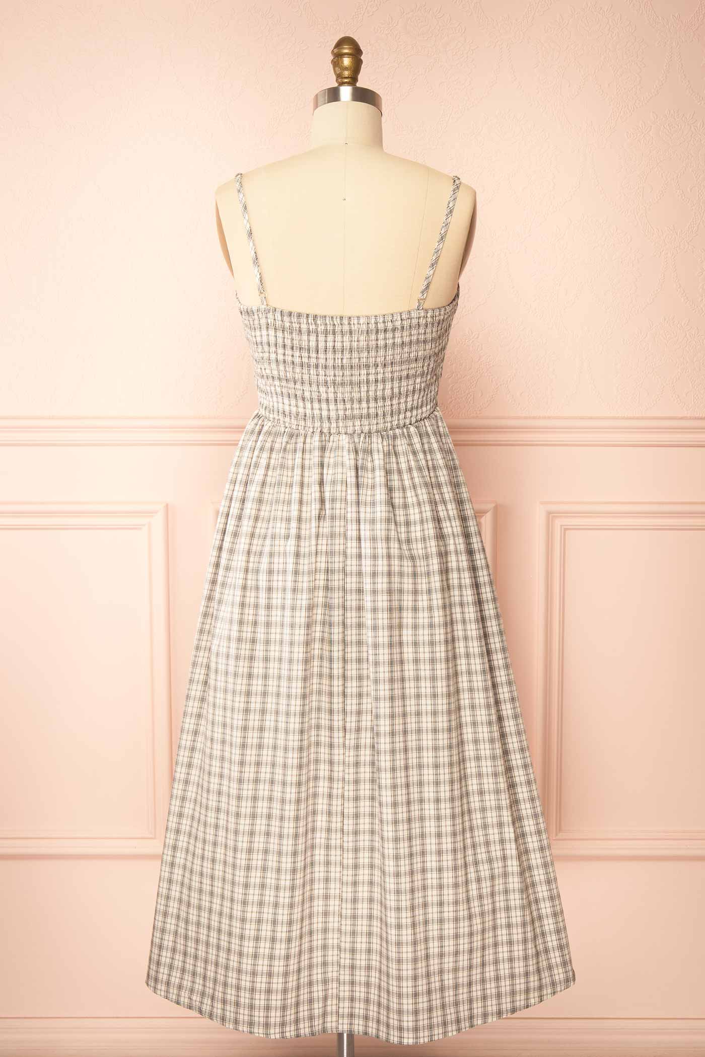 Backview Auroria Black Plaid Midi A-Line Dress with Pocket at boutique 1861