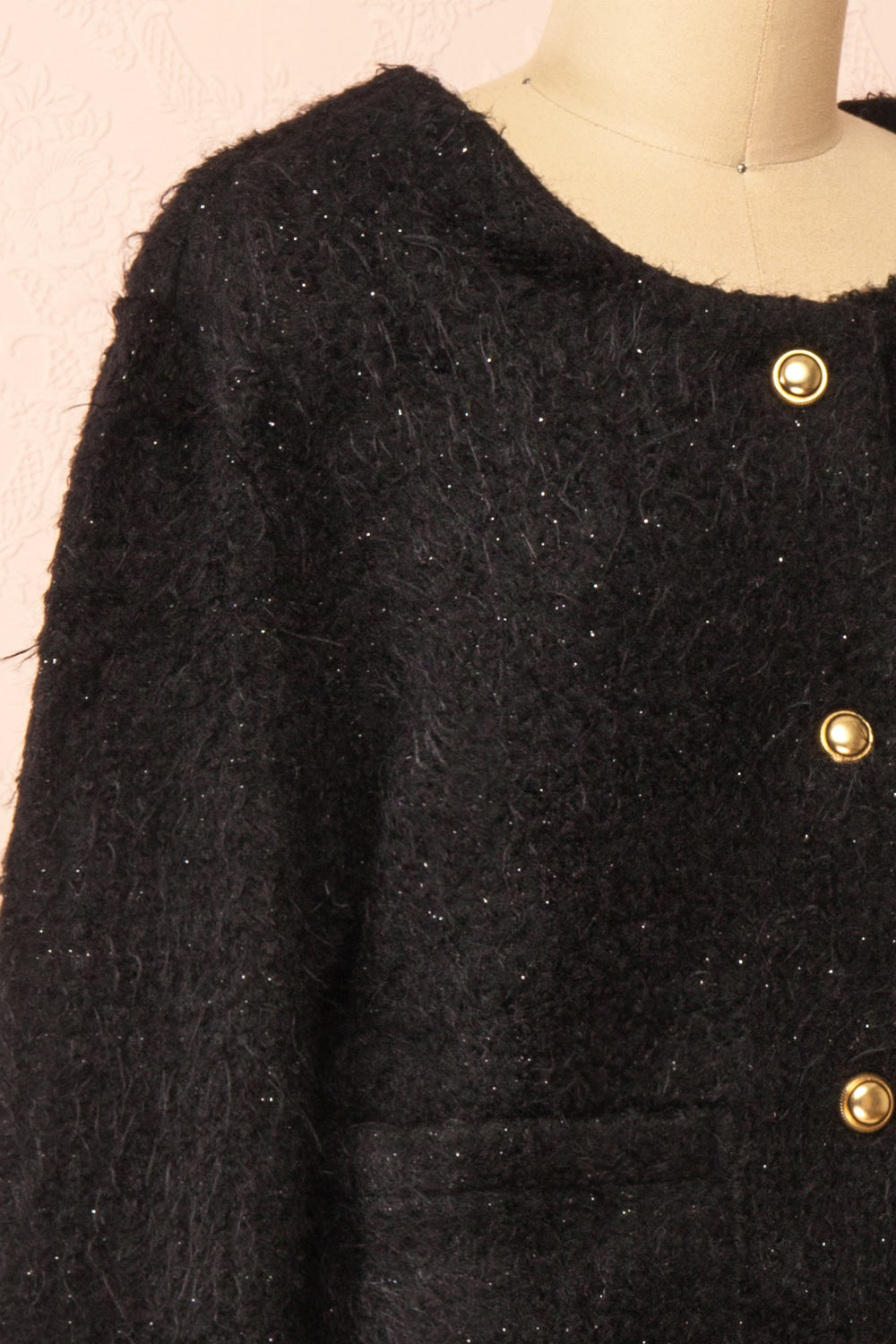 Avalee Black Fuzzy Knit Cardigan w/ Pockets | Boutique 1861  side