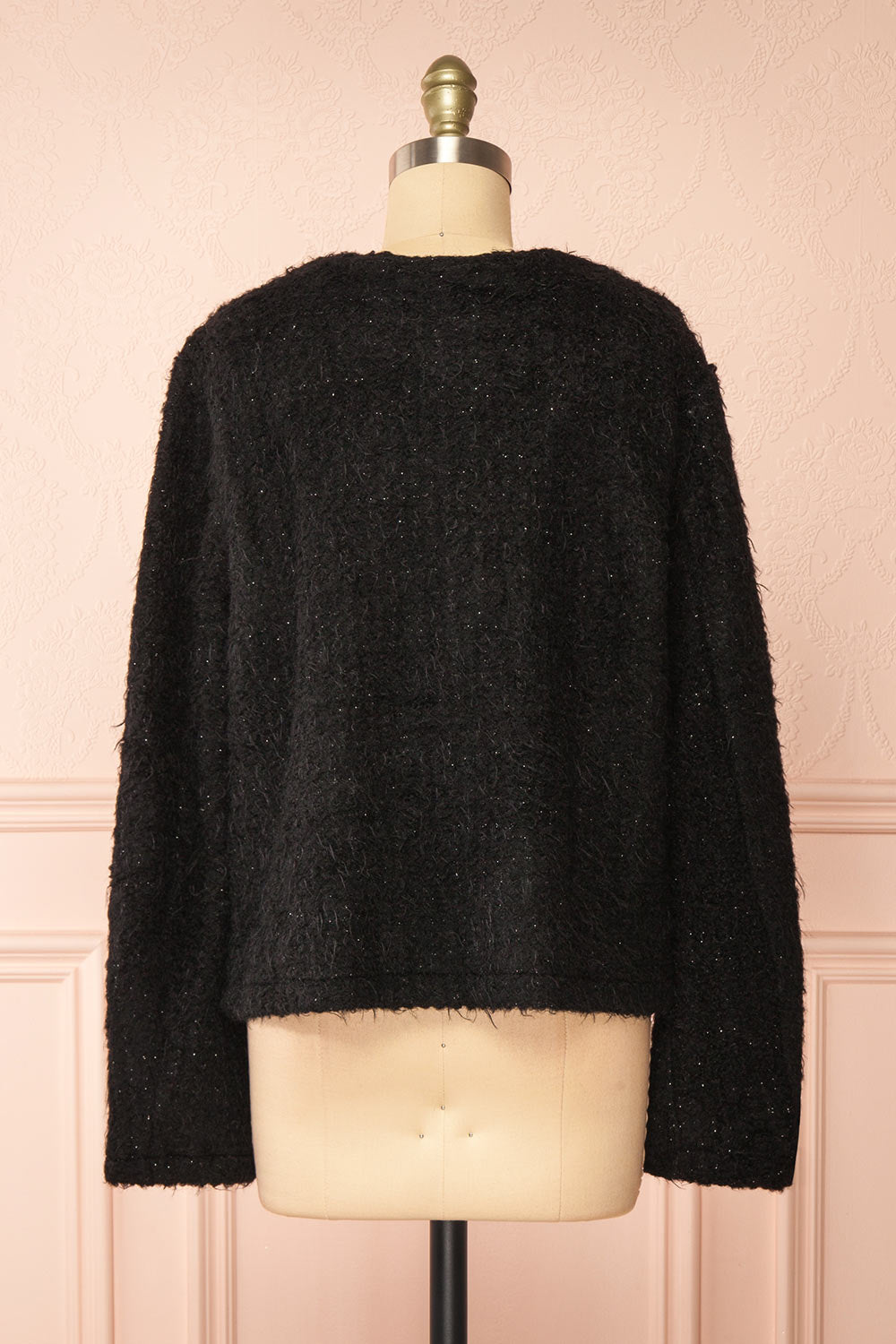 Avalee Black Fuzzy Knit Cardigan w/ Pockets | Boutique 1861  back view