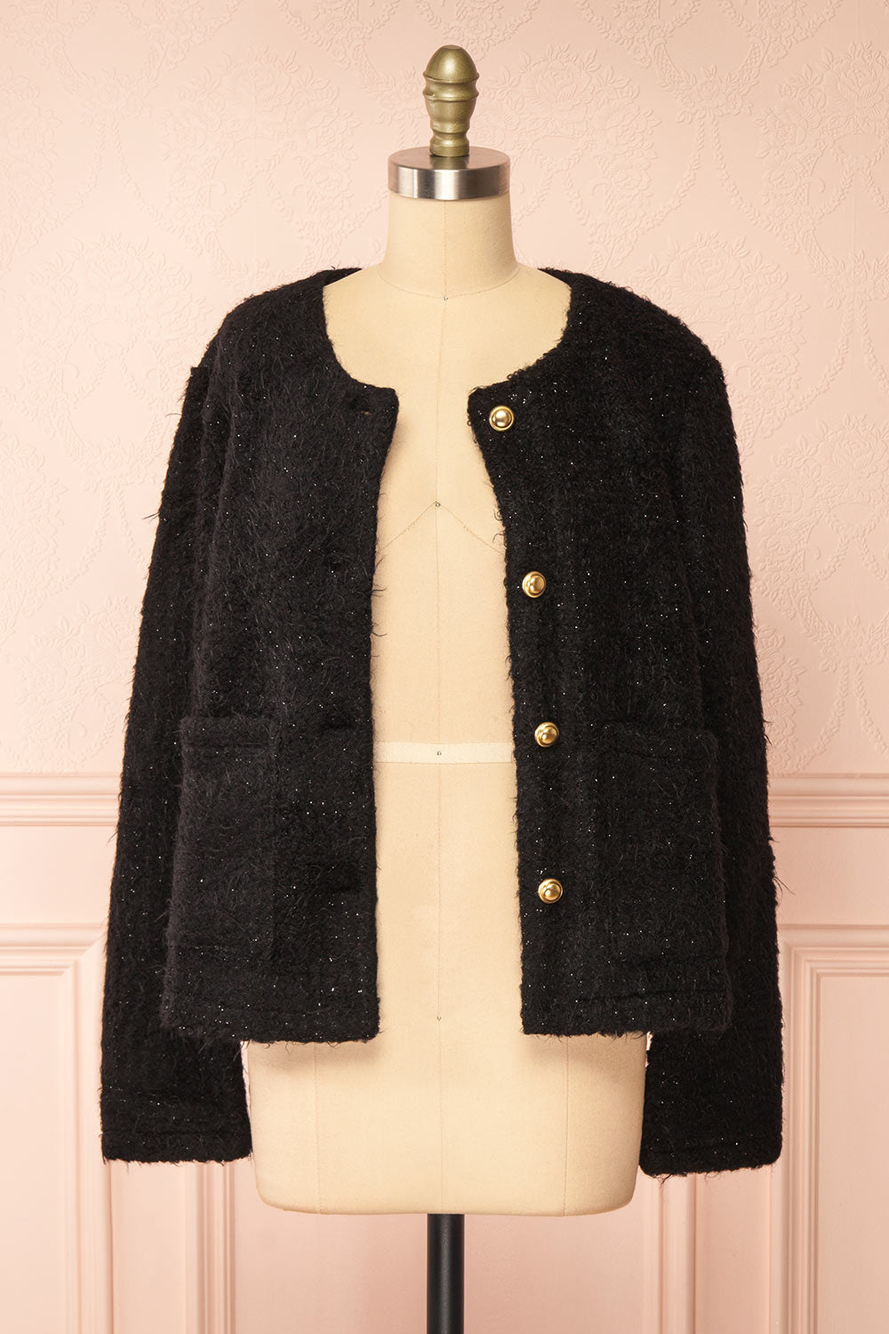 Avalee Black Fuzzy Knit Cardigan w/ Pockets | Boutique 1861 open view