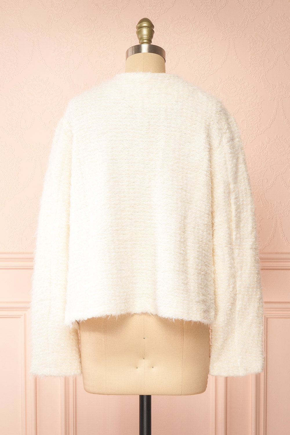 Avalee White Fuzzy Knit Cardigan w/ Pockets | Boutique 1861 back view