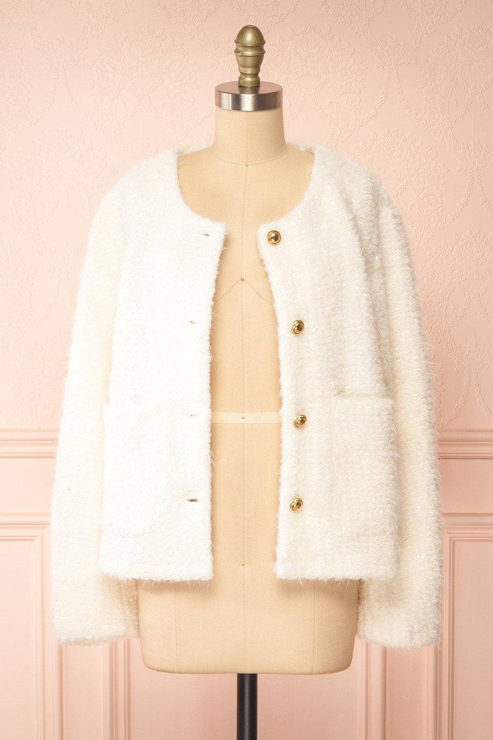 Avalee White Fuzzy Knit Cardigan w/ Pockets | Boutique 1861 open view