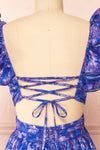Avaline Long Blue Floral Dress w/ Ruffled Straps | Boutique 1861 back detail
