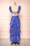 Avaline Long Blue Floral Dress w/ Ruffled Straps | Boutique 1861 back view
