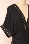Avalon Black Short Sleeve Maxi Dress w/ Embroidery | Boutique 1861 side close-up