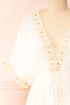 Avalon Ivory Short Sleeve Maxi Dress w/ Embroidery | Boutique 1861 front close-up