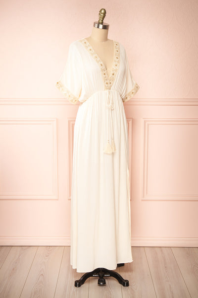Avalon Ivory Short Sleeve Maxi Dress w/ Embroidery | Boutique 1861 side view