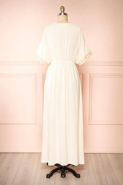 Avalon Ivory Short Sleeve Maxi Dress w/ Embroidery | Boutique 1861 back view
