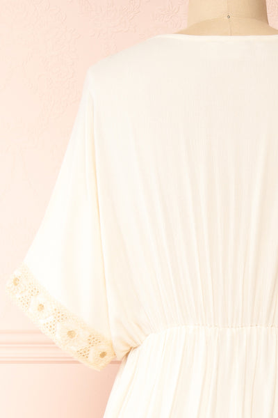 Avalon Ivory Short Sleeve Maxi Dress w/ Embroidery | Boutique 1861 back close-up