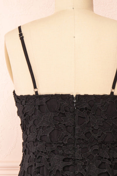 Avelina Black Lace Midi Dress | Boutique 1861 back close-up