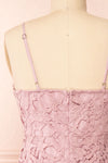 Avelina Mauve Lace Midi Dress | Boutique 1861 back close-up