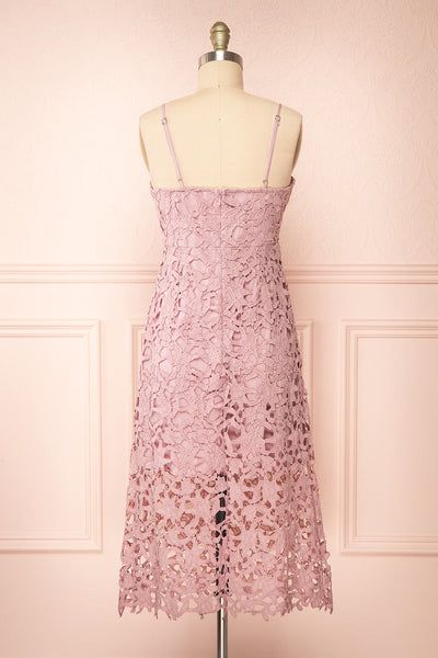 Avelina Mauve Lace Midi Dress | Boutique 1861 back view