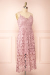 Avelina Mauve Lace Midi Dress | Boutique 1861 side view