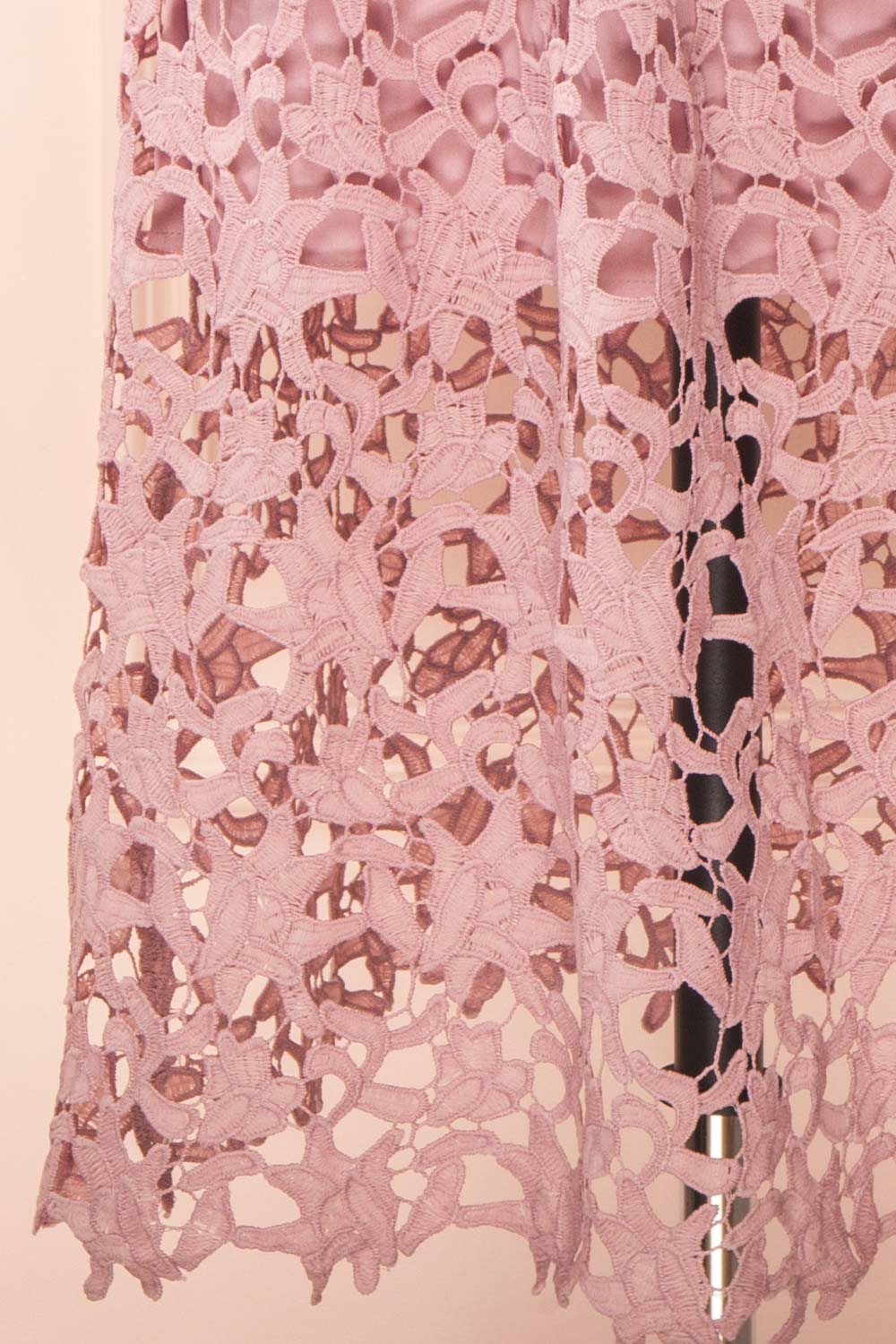 Avelina Mauve Lace Midi Dress | Boutique 1861 bottom close-up