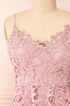 Avelina Mauve Lace Midi Dress | Boutique 1861 front close-up