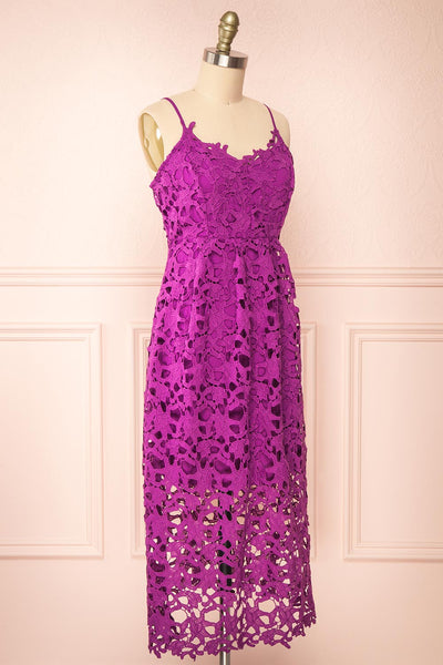 Avelina Purple Lace Midi Dress | Boutique 1861 side view