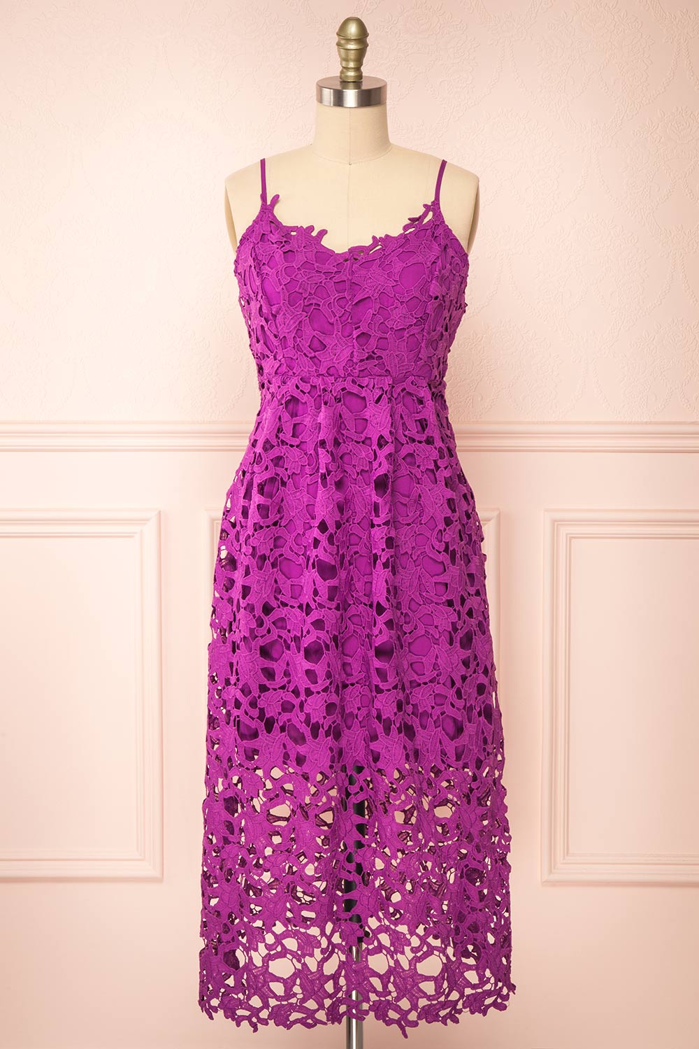 Avelina Purple Lace Midi Dress | Boutique 1861 front view