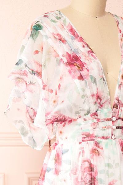 Aveline Floral Maxi Dress w/ Ruffles | Boutique 1861 side close-up