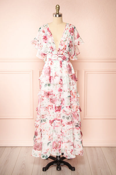Aveline Floral Maxi Dress w/ Ruffles | Boutique 1861 front view