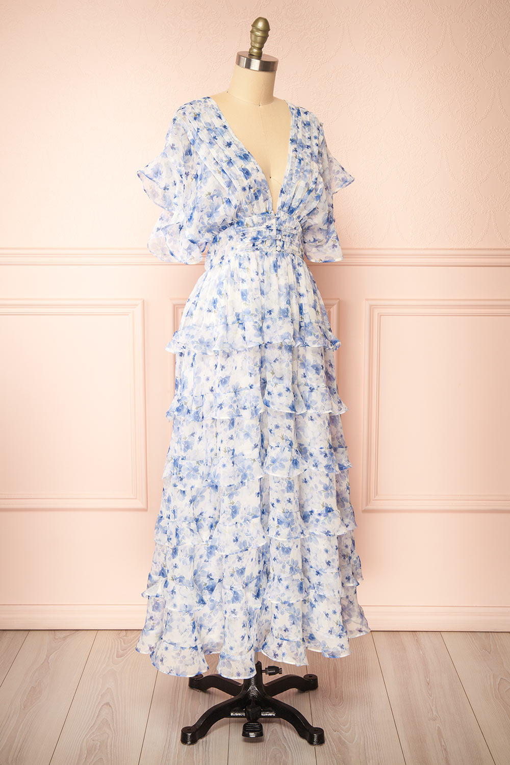 Aveline Blue Floral Maxi Dress w/ Ruffles | Boutique 1861 side view