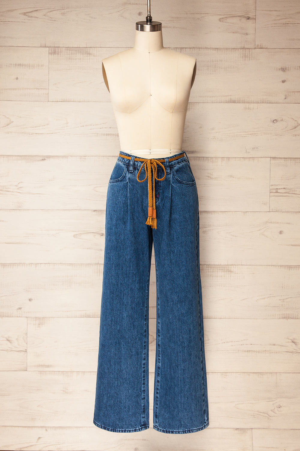 Avellino Blue Denim Pants with Belt | La petite garçonne front view