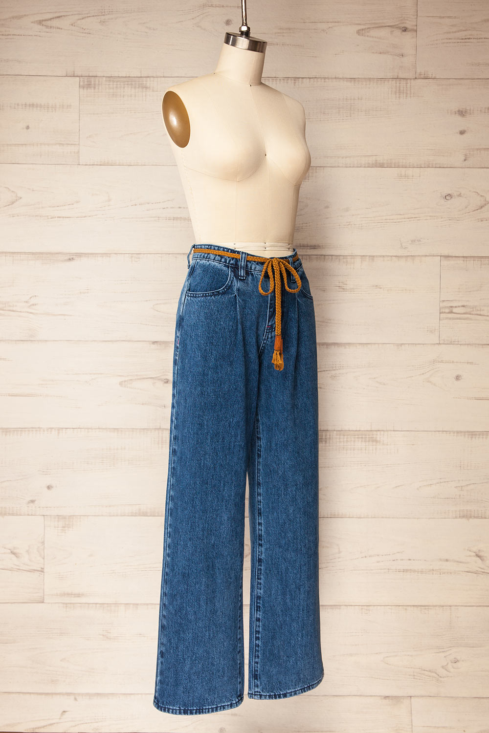 Avellino Blue Denim Pants with Belt | La petite garçonne side view