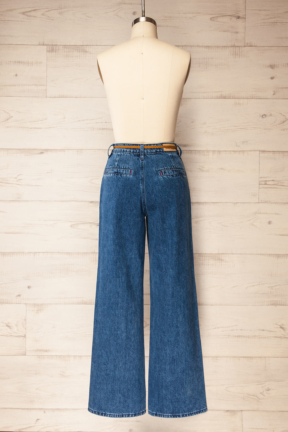 Avellino Blue Denim Pants with Belt | La petite garçonne back view