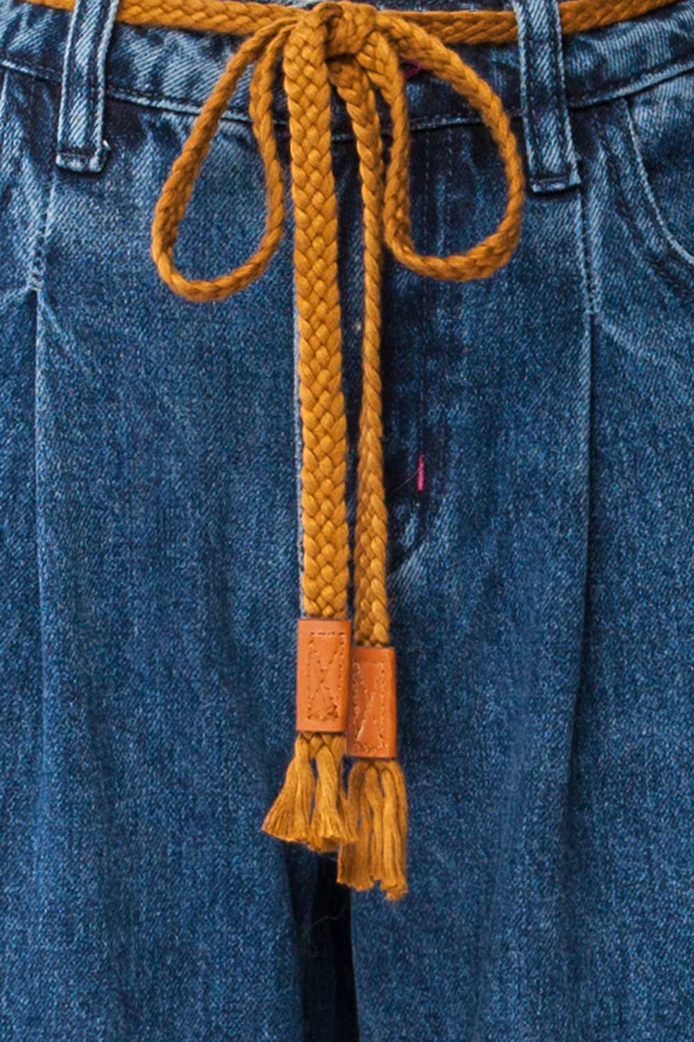 Avellino Blue Denim Pants with Belt | La petite garçonne details 