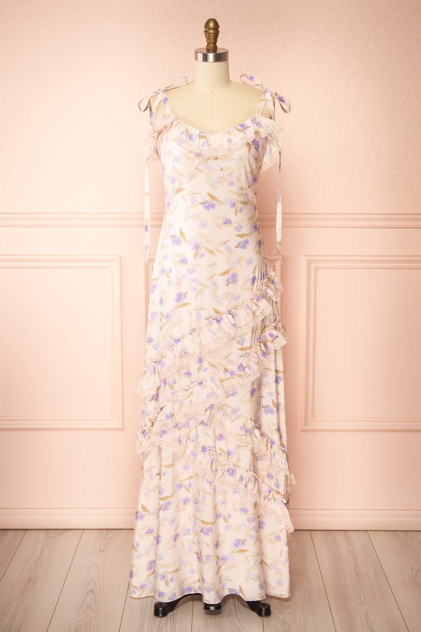 Avens | Blush Floral Maxi Dress with Ruffles
