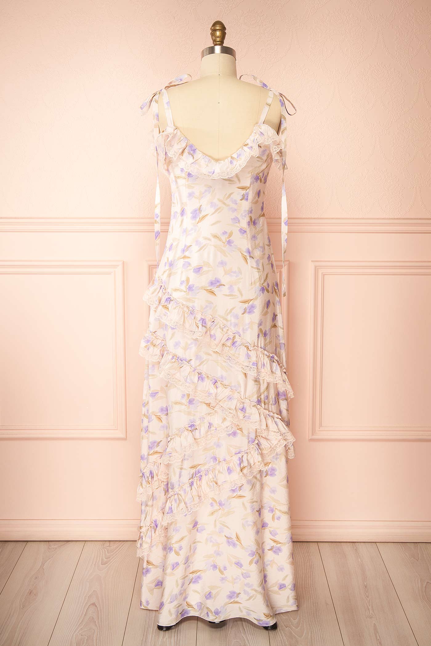 Backview Avens Blush Floral Maxi Dress with Ruffles at la boutique 1861