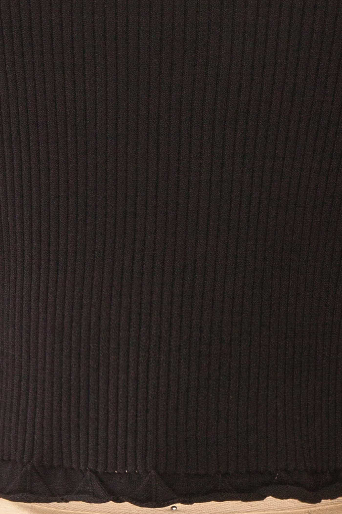 close-up of Averie Black Cropped Knit Bolero with Scalloped Edges from boutique 1861.