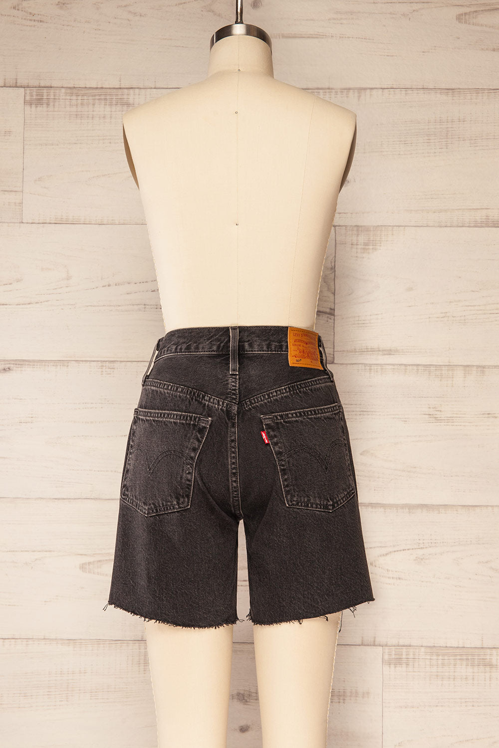 Aviles Distressed Black High Rise Shorts | La petite garçonne back view