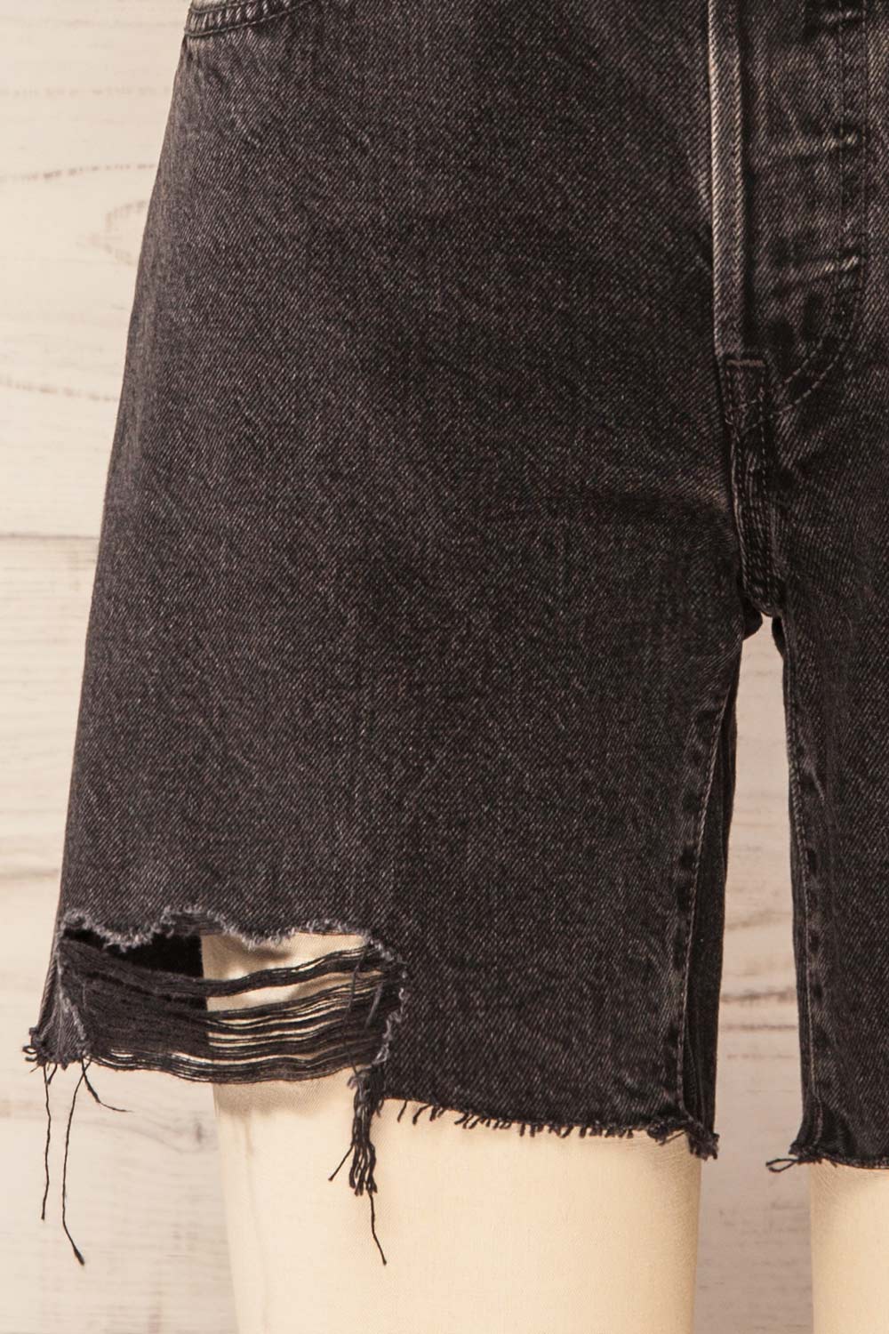 Aviles Distressed Black High Rise Shorts | La petite garçonne bottom