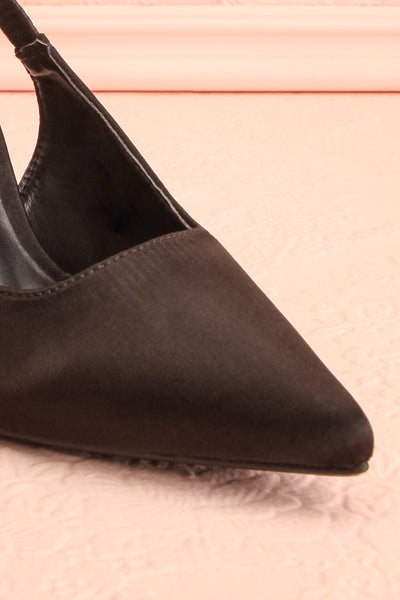Awenita Black Pointed Toe Heels w/ Crystals | Boutique 1861 front close-up