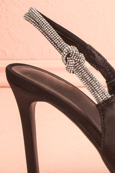 Awenita Black Pointed Toe Heels w/ Crystals | Boutique 1861 side back close-up