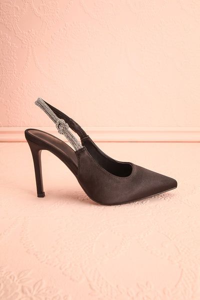 Awenita Black Pointed Toe Heels w/ Crystals | Boutique 1861 side view