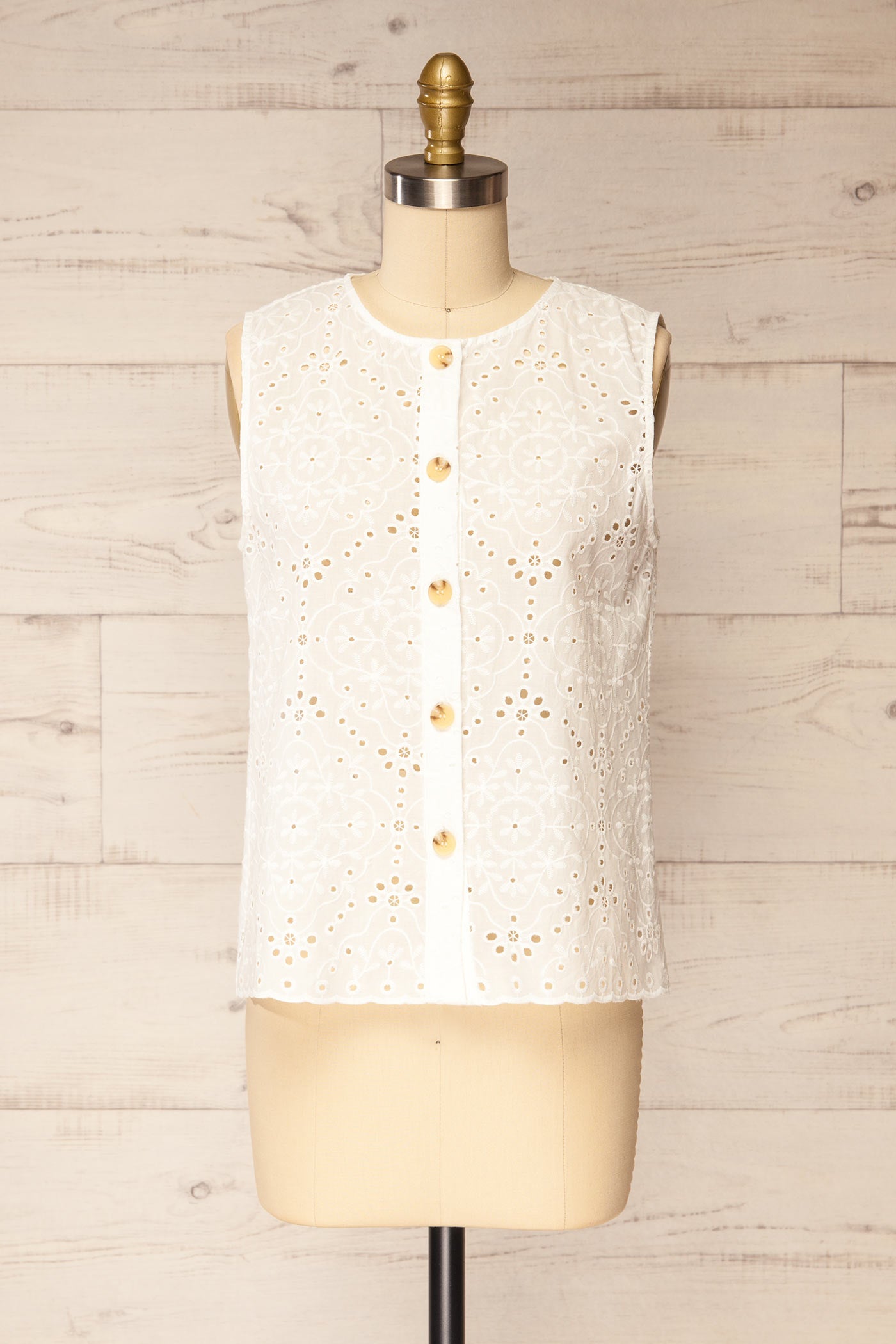 Front view Azillya Embroidered Cotton Sleeveless Top with Buttons at la petite garçonne