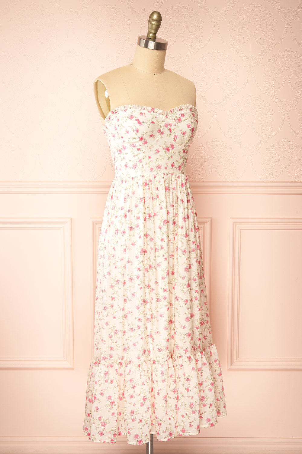 Azin Pink Bustier Floral Midi Dress | Boutique 1861 side view