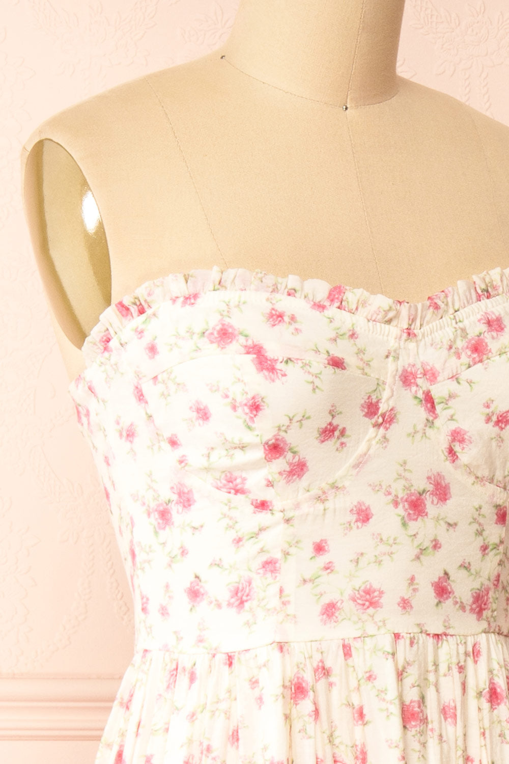 Azin Pink Bustier Floral Midi Dress | Boutique 1861 side close-up
