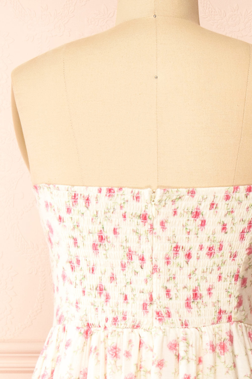 Azin Pink Bustier Floral Midi Dress | Boutique 1861 back close-up