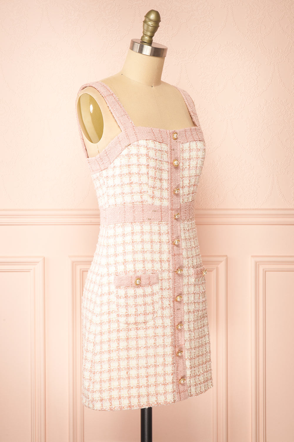 Scarlett Pink Short Tweed Dress | Boutique 1861 side view