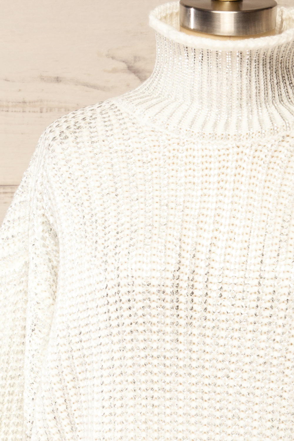 Badalona White Knit Sweater w/ Silver Foil | La petite garçonne front close-up